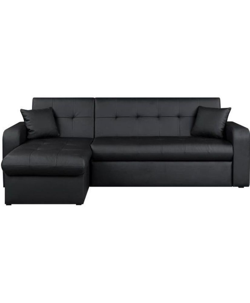 Canapé d'angle réversible convertible 3 places - Simili noir - 235 x 85 - 153 cm - ROMAN