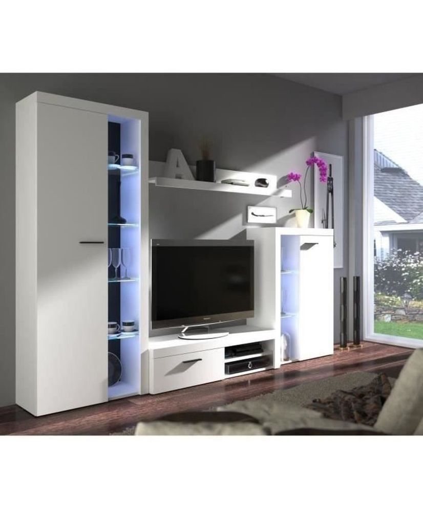 TV-Schrank – Spanplatte und Glas – Mattweiß – 120 cm – RUMBA TV-Schrank – Spanplatte und Glas – Mattweiß – 120 cm – RUMBA