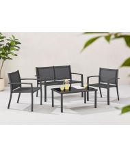 Salon de jardin CEBU 4 personnes : Canapé + Fauteuils + Table basse - Structure en acier
