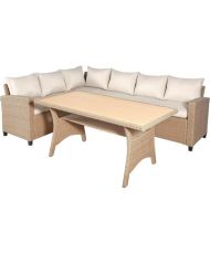 Salon de jardin 5 personnes - Acier et résine tressée - Beige