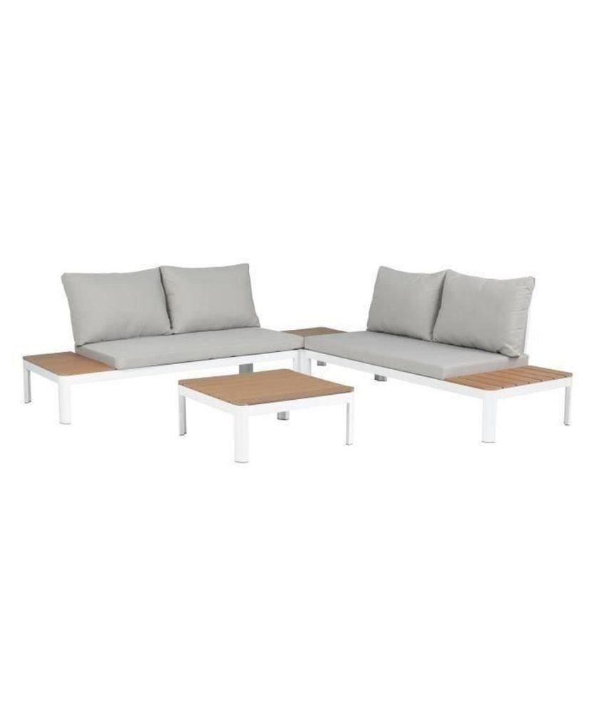 Mobile da giardino modulare, in alluminio bianco e polywood - 4 persone con cuscini grigi - SANTANA Mobile da giardino modulare, in alluminio bianco e polywood - 4 persone con cuscini grigi - SANTANA
