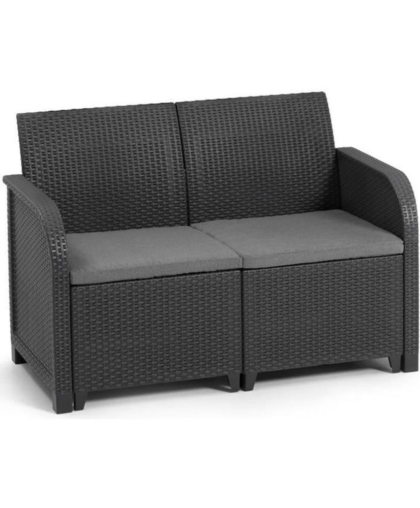 Garden bench - Allibert by KETER - SanRemo - in woven rattan imitation resin - Graphite gray Garden bench - Allibert by KETER - SanRemo - in woven rattan imitation resin - Graphite gray