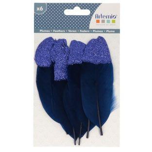 6 plumes bleu foncé à paillettes