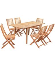 Ensemble repas de jardin 4-6 personnes - Eucalyptus - Table extensible 120/180 x 80 cm + 6 chaises pliantes