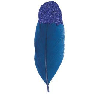 6 plumes bleu foncé à paillettes