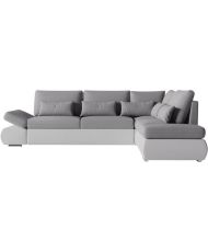 Canapé d'angle réversible convertible SEVARA 4 places - PU blanc et tissu gris clair - Coffre de rangement - 267 x 200 x 90 cm