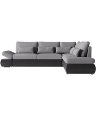 SEVARA 4-Sitzer umwandelbares Ecksofa – PU und grauer Stoff – Aufbewahrungsbox – 267 x 200 x 90 cm