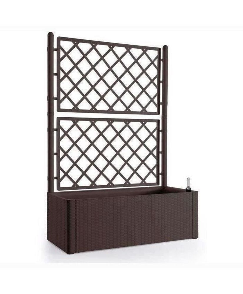 Rechteckiger Blumenkasten Natural Deluxe mit Spalier – 100 x 43 x 142 cm – 90 + 6,5 L Reserve – Mokka Rechteckiger Blumenkasten Natural Deluxe mit Spalier – 100 x 43 x 142 cm – 90 + 6,5 L Reserve – Mokka