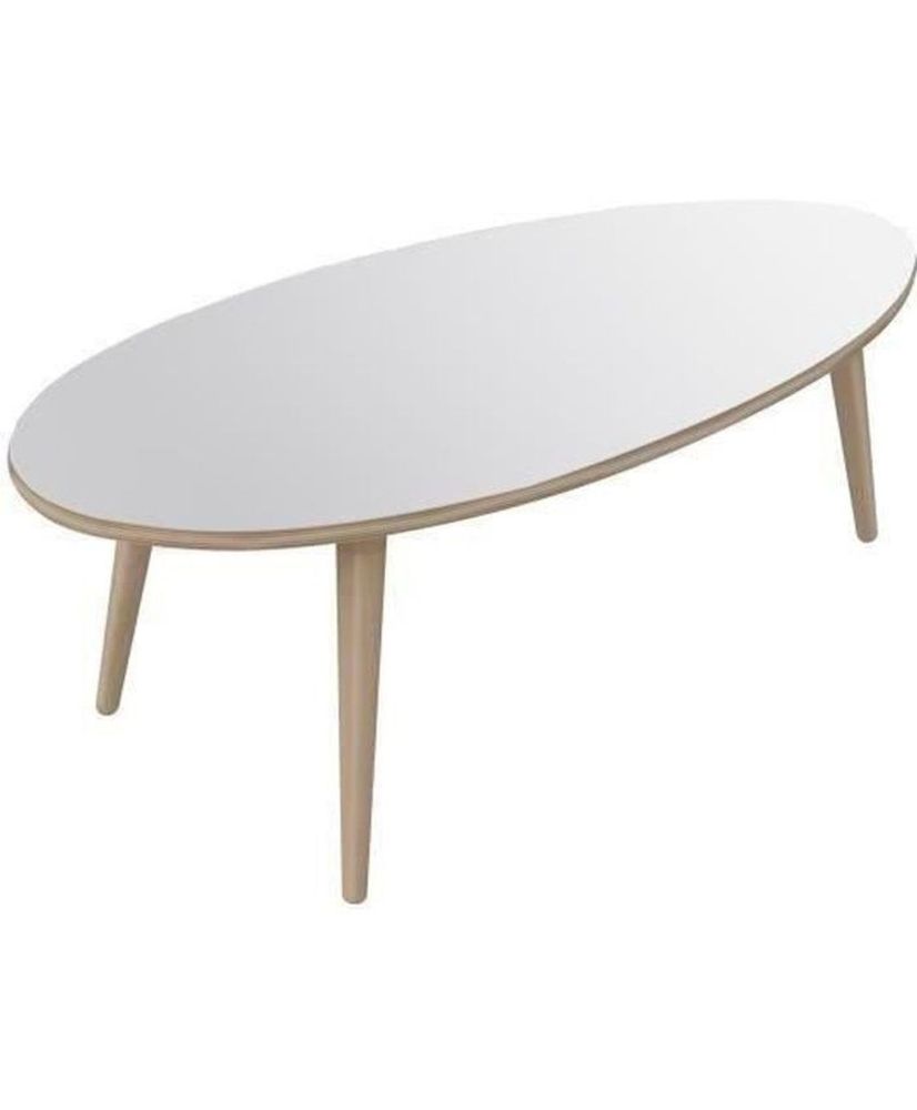 NARVIK Table basse ovale style scandinave blanc brillant avec pieds en bois - 110 x 55 cm NARVIK Table basse ovale style scandinave blanc brillant avec pieds en bois - 110 x 55 cm