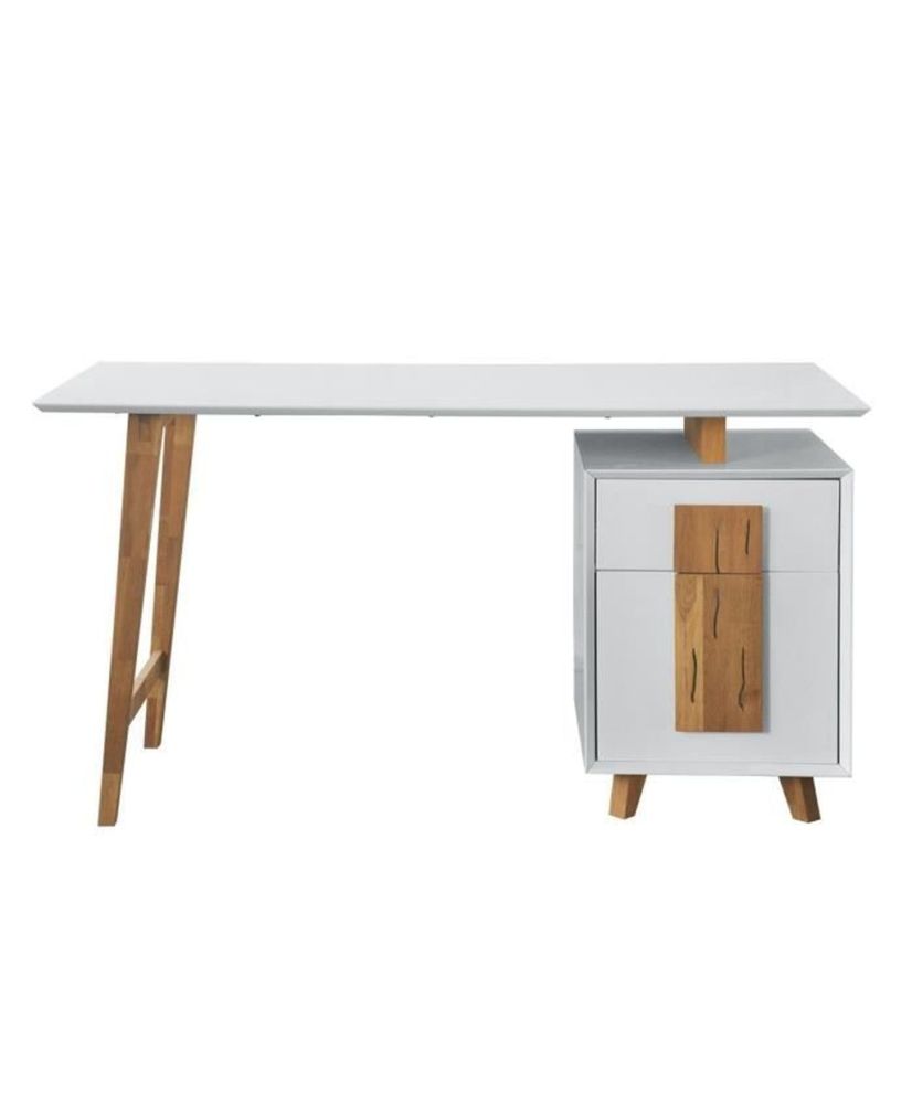 Schreibtisch 1 Tür 1 Schublade – Holz und Weiß – 140 x 76 x 60 – HAMBURG Schreibtisch 1 Tür 1 Schublade – Holz und Weiß – 140 x 76 x 60 – HAMBURG