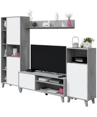 Ensemble meuble TV modulable - Blanc Artik et gris ciment - 260 x 33 x 184 cm