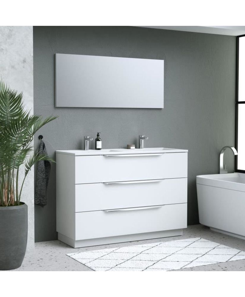 Set arredo bagno 120 - Lavabo + 3 cassetti + specchio - Bianco - ZOOM Set arredo bagno 120 - Lavabo + 3 cassetti + specchio - Bianco - ZOOM