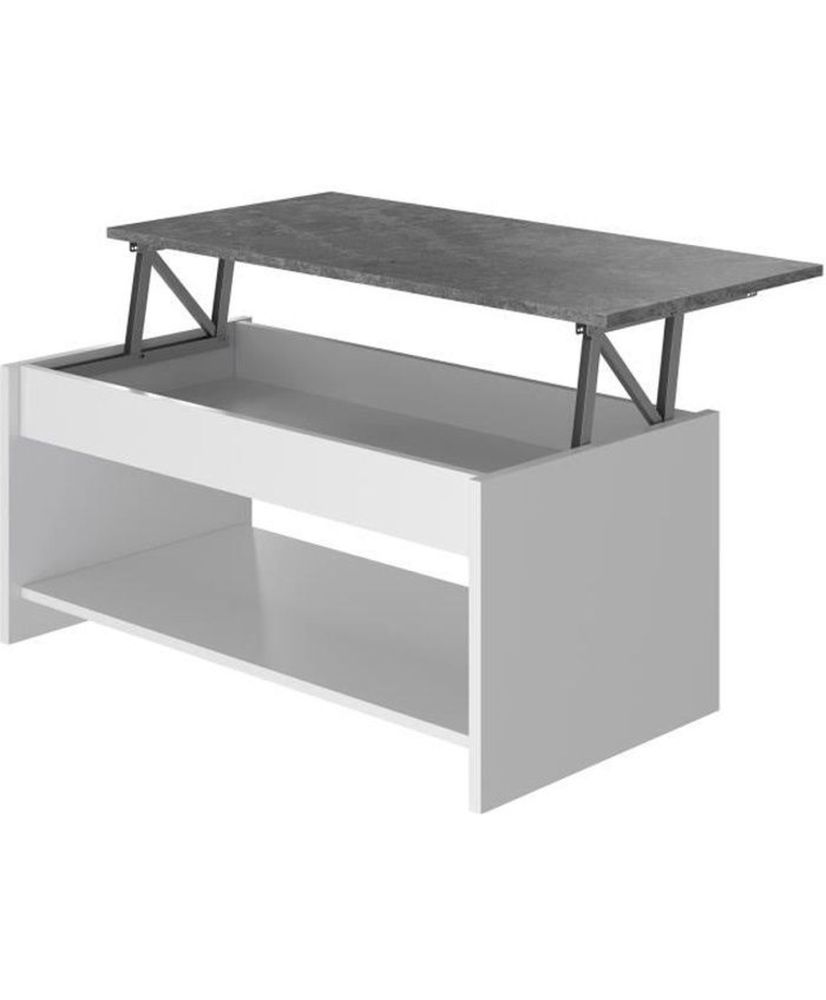Coffee table - White and concrete gray - Liftable - 100 cm x 50 x 44 cm - HAPPY Coffee table - White and concrete gray - Liftable - 100 cm x 50 x 44 cm - HAPPY
