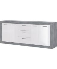STONE Buffet 4 portes 3 tiroirs - béton et blanc - 206 x 45 x 83,4 cm