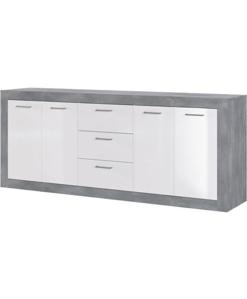 STONE Sideboard 4 Türen 3 Schubladen – Beton und Weiß – 206 x 45 x 83,4 cm STONE Sideboard 4 Türen 3 Schubladen – Beton und Weiß – 206 x 45 x 83,4 cm