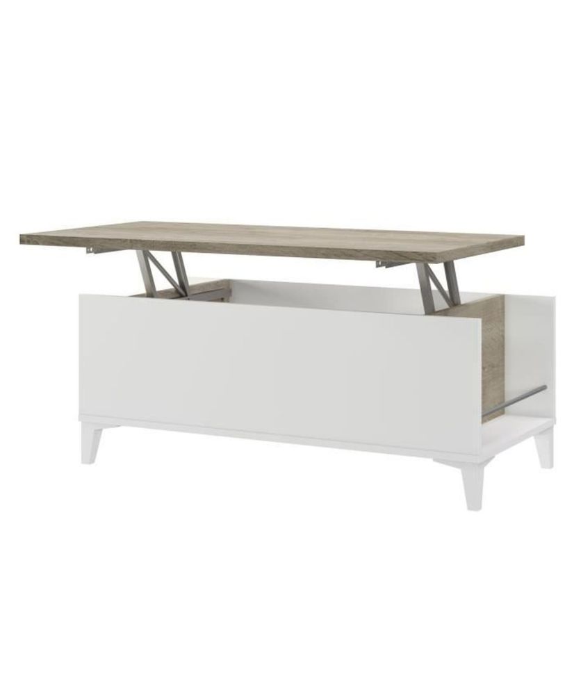 Couchtisch mit hochklappbarer Platte – Weiß/Eiche – 100 x 50/72 x 42/55 cm – EVAN Couchtisch mit hochklappbarer Platte – Weiß/Eiche – 100 x 50/72 x 42/55 cm – EVAN