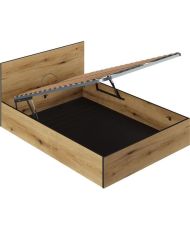 Lit Coffre 140 x 190 en bois + Tête de lit - chêne Rustique - Sommier à lattes inclus - 140 x 193 x 80 cm
