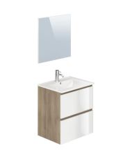 MYSTIC 60 cm washbasin unit - 2 drawers - Oak and glossy white melamine
