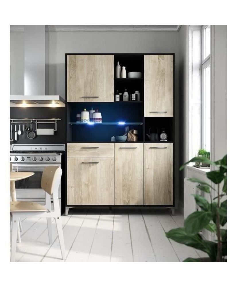 ECO Küchen-Sideboard mit LED 120 cm – Eiche und Mattschwarz ECO Küchen-Sideboard mit LED 120 cm – Eiche und Mattschwarz