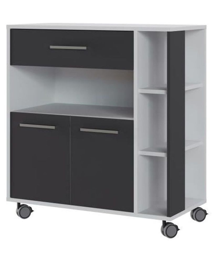 ECO Trolley 2 Türen 1 Schublade - Weiß und Grau - 80 x 39 x 87 cm ECO Trolley 2 Türen 1 Schublade - Weiß und Grau - 80 x 39 x 87 cm