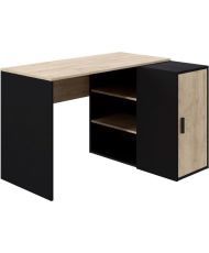 Bureau Indus - chêne et noir - 1 Porte + 3 étageres - de rangement - 120 x 90 x 76 cm