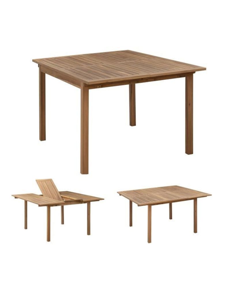 Square extendable garden table for 8 people - Acacia - Dimensions: 100/140 x 140 x 75 cm Square extendable garden table for 8 people - Acacia - Dimensions: 100/140 x 140 x 75 cm