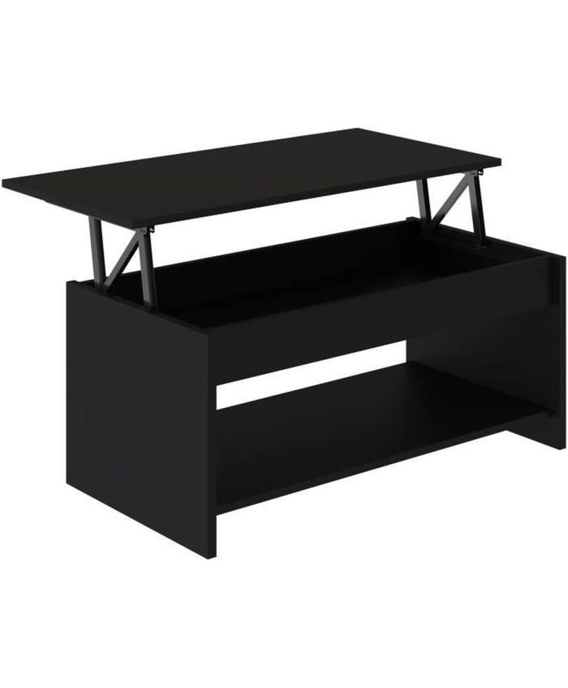 Table basse HAPPY - Mélaminé noir - Plateau relevable - 100 x 50 x 44 cm Table basse HAPPY - Mélaminé noir - Plateau relevable - 100 x 50 x 44 cm