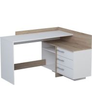 Eckschreibtisch mit 3 Schubladen – Eiche und Weiß – 128,5 x 105,7 x 83,2 cm – THALES