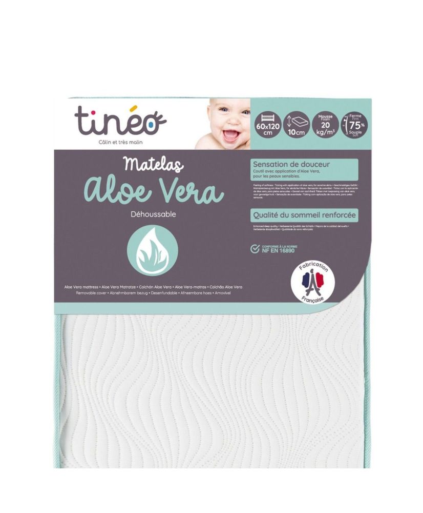 Matelas bébé 60 x 120 x 10 cm - Peau Sensible - Propriétés Anti Bactériennes/Allergenes