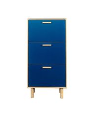 Schuhschrank mit 3 Türen – Sockel aus Kiefernholz – Blau und Eiche – 60 x 25 x 120 cm – LILA