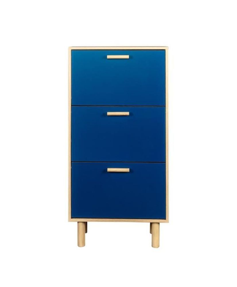 Schuhschrank mit 3 Türen – Sockel aus Kiefernholz – Blau und Eiche – 60 x 25 x 120 cm – LILA Schuhschrank mit 3 Türen – Sockel aus Kiefernholz – Blau und Eiche – 60 x 25 x 120 cm – LILA