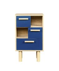 Table de chevet LILA avec 3 tiroirs et 2 niches - Chene/bleu - MDF - 40 x 24 x 67 cm