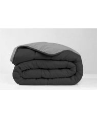 Bettdecke 220 x 240 cm Bi-Material: Flanell und Polyester – Grau und Schwarz
