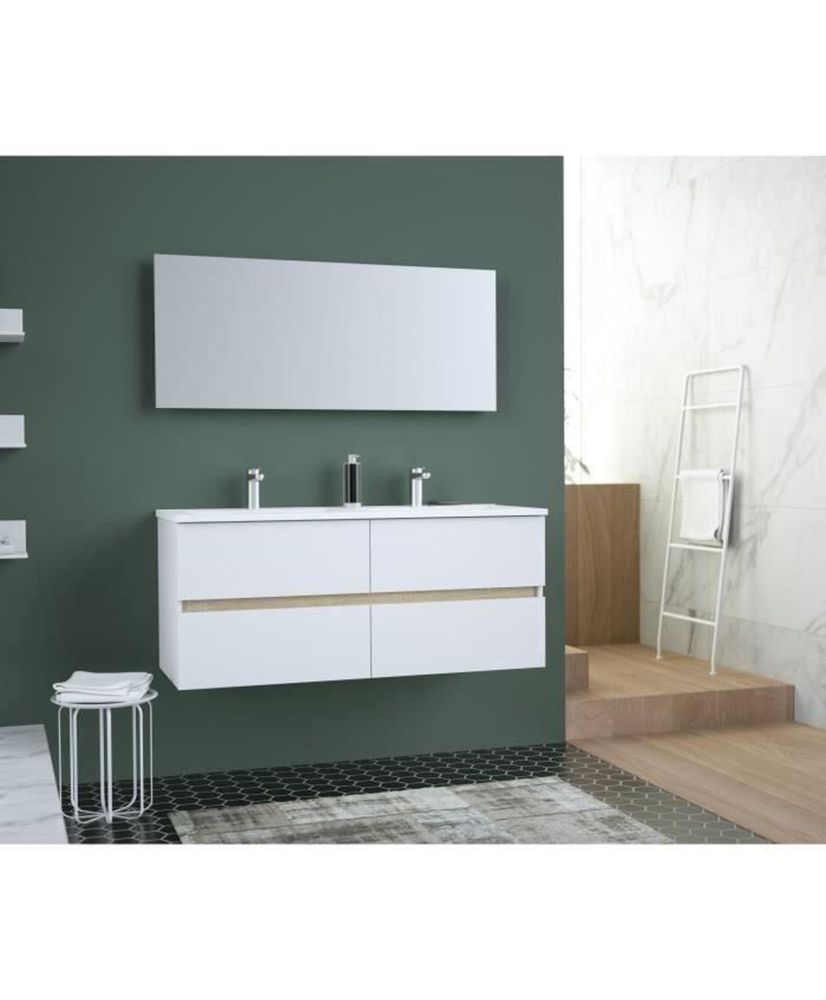 TOTEM Bathroom 120 cm - 4 slow-closing drawers - double ceramic sink + mirror TOTEM Bathroom 120 cm - 4 slow-closing drawers - double ceramic sink + mirror