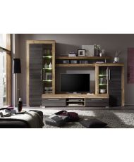 Ensemble meuble TV BOOM - TREND TEAM - 5 Portes - LED - Noyer satiné et chêne brun foncé