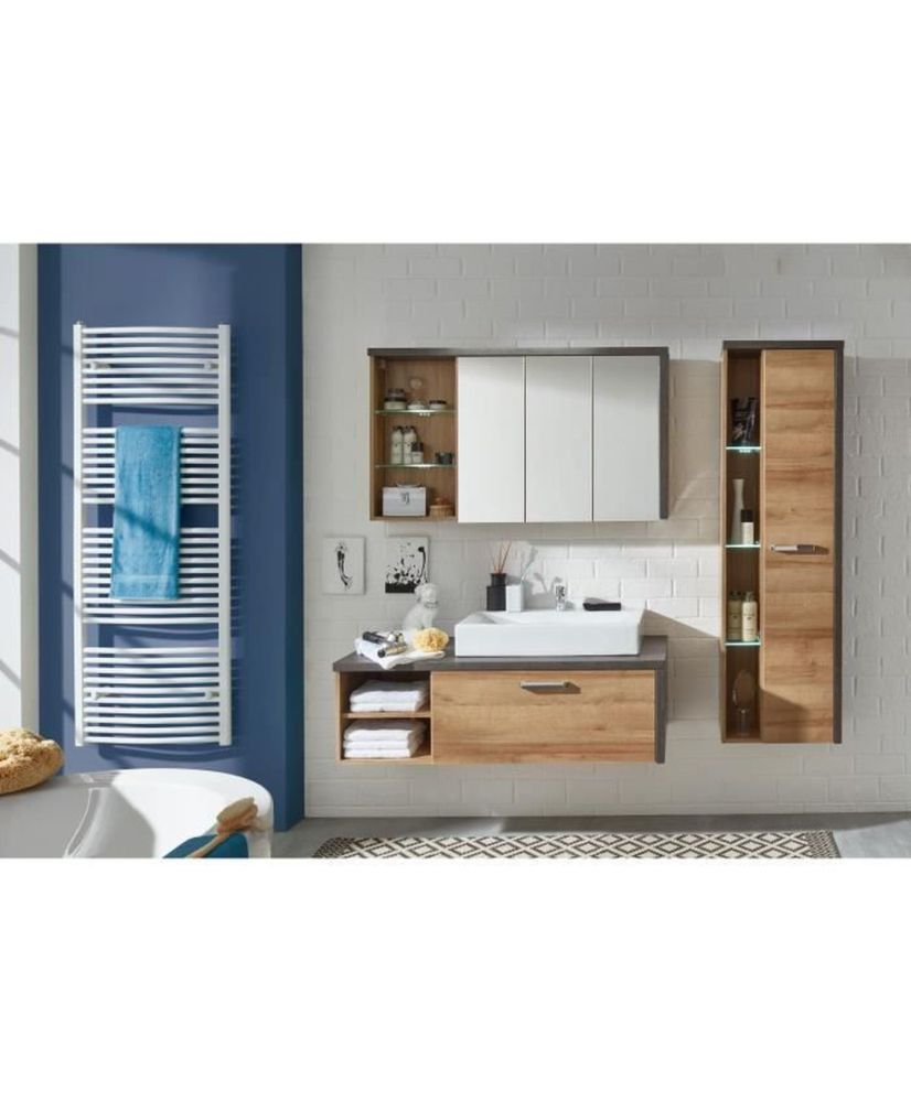 Bagno completo: Armadio + colonna + mobile con lavabo + specchi - 186 x 53 x 198 cm Bagno completo: Armadio + colonna + mobile con lavabo + specchi - 186 x 53 x 198 cm