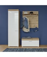 Meuble d'entrée AMANDA : Armoire 1 porte + Banc avec abattant + 3 pateres