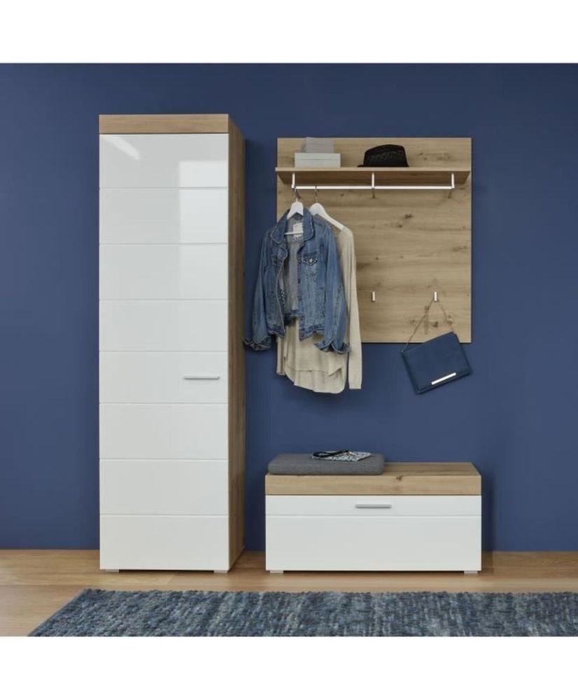 AMANDA Eingangsmöbel: 1-türiger Kleiderschrank + Bank mit Klappe + 3 Kleiderhaken AMANDA Eingangsmöbel: 1-türiger Kleiderschrank + Bank mit Klappe + 3 Kleiderhaken