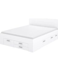Modernes Erwachsenenbett 160 x 200 cm – 4 Schubladen – 2 Nachttische mit Nische – Mattweiß – UDINE