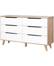 Kommode mit 6 Schubladen – Spanplatte – Eiche und Weiß – 154 x 42 x 86 cm