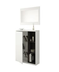 Schuhschrank + Spiegel - Weißes und anthrazitfarbenes Melamin - 108 x 11 x 60 cm ADHARA