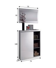 Schuhschrank + Spiegel - Weißes und anthrazitfarbenes Melamin - 108 x 11 x 60 cm ADHARA