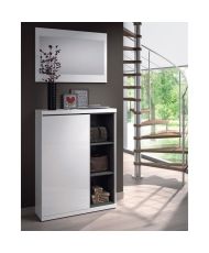 Schuhschrank + Spiegel - Weißes und anthrazitfarbenes Melamin - 108 x 11 x 60 cm ADHARA