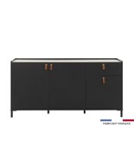 Buffet noir - 3 portes et 1 tiroir - AMSTERDAM - 160 x 46 x 80 cm