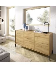 Buffet bas NESS - Mélamine chêne artisan - 3 Portes - 155 x 43 x 75 cm