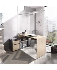 Wende-Eckschreibtisch 1 Schublade + 1 Tür – Eiche und Grau – 139 x 92 x 75 cm