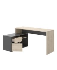 Bureau d'angle reversible 1 tiroir + 1 porte - chêne et gris - 139 x 92 x 75 cm