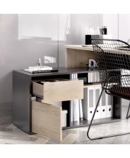 Bureau d'angle reversible 1 tiroir + 1 porte - chêne et gris - 139 x 92 x 75 cm