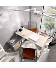 Bureau d'angle reversible 1 tiroir + 1 porte - chêne et gris - 139 x 92 x 75 cm