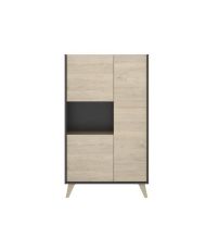 Hohes Sideboard – Graphit und Eiche – 3 Türen + 1 Nische – NESS – 81 x 43 x 135 cm